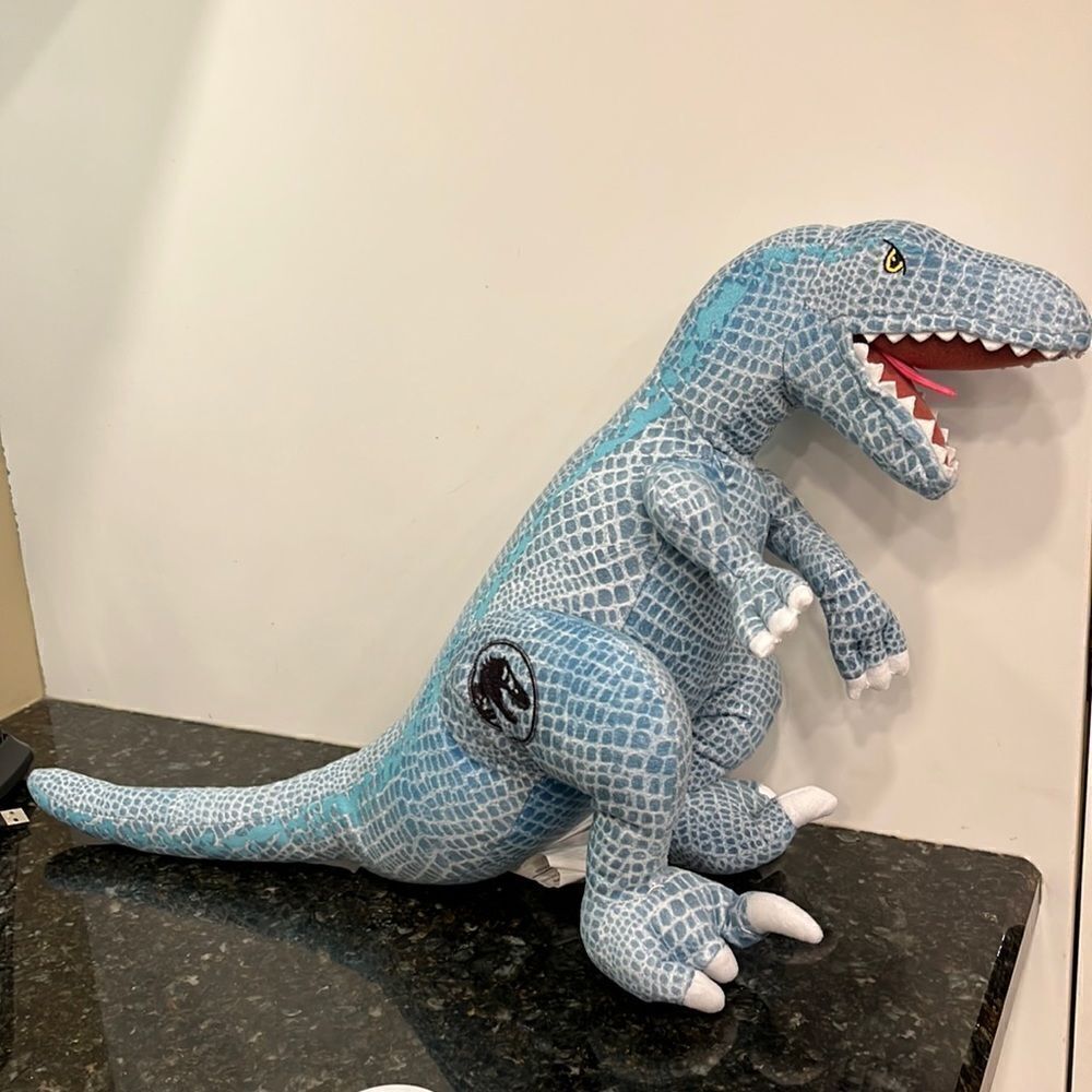 Jurassic Park World Blue T-Rex Velociraptor Dinosaur Plush Stuffed Animal - Picture 1 of 6